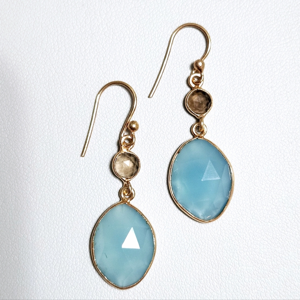 Blue Chalcedony Rose Silver Earrings 1.5"